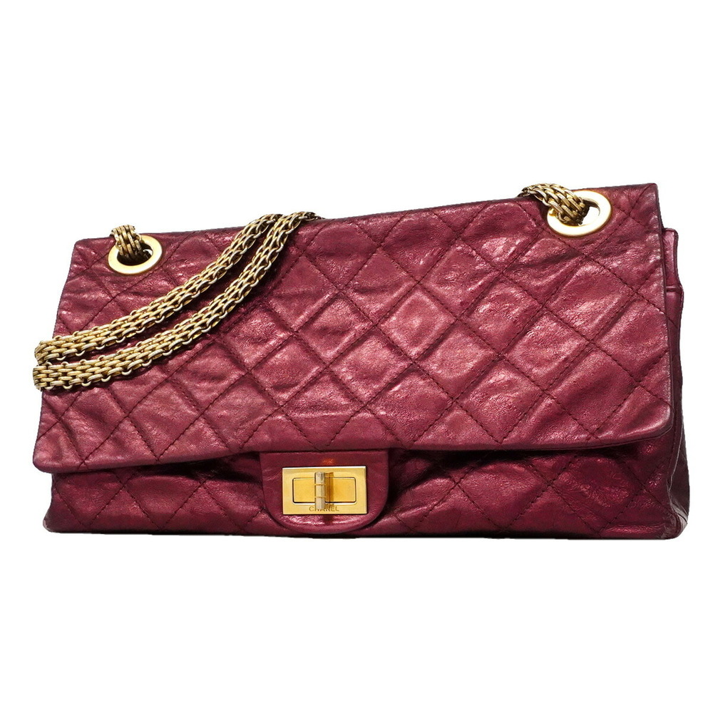 Chanel Shoulder Bag 2.55 Matelassé Double Flap Chain Leather Bordeaux Women's...